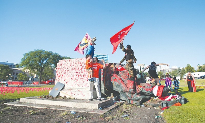 Statues of British queens toppled in Canada