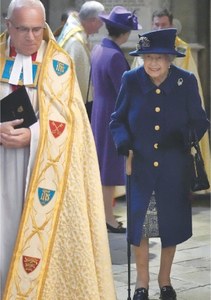 Queen Elizabeth in rare outing  with walking stick