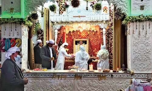 Hindu yatrees perform religious rituals at Karak Samadhi in KP