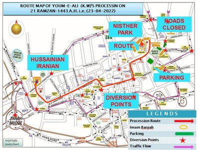 Traffic plan for Youm-i-Ali processions in Karachi.— traffic police