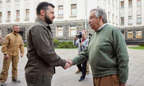 UN chief condemns &lsquo;absurdity&rsquo; of war in Ukraine visit