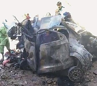 Seven of a family die as car falls into water channel, catches fire