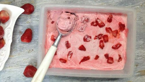 Beat the heat with this easy to make strawberry ice cream