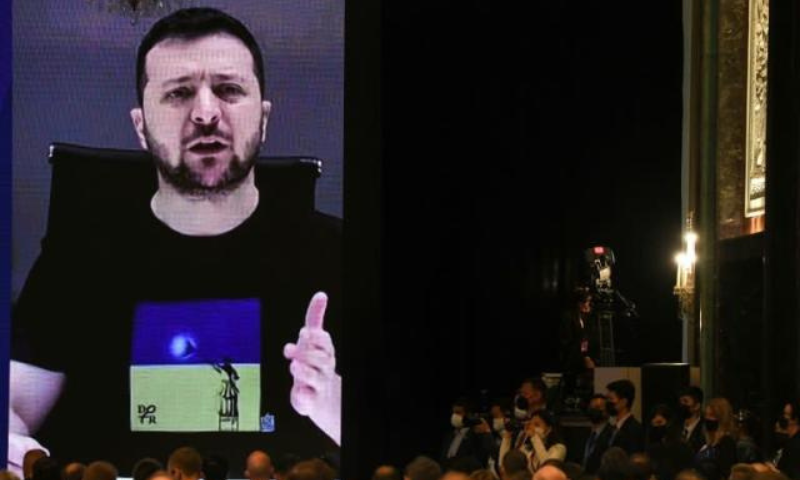 Ukraine's President Zelensky warns of global food crisis, urges end to Russian blockade