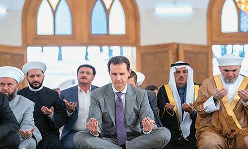 Syrian President Bashar al-Assad attends Eid prayers in former rebel bastion Syrian President Bashar al-Assad attends Eid prayers in former rebel bastion