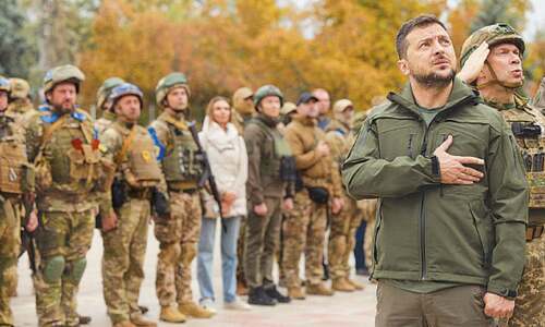Zelensky vows &lsquo;victory&rsquo; on frontline visit to liberated Kharkiv region