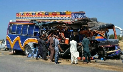 14 killed, 11 injured in bus-truck collision on Indus Highway