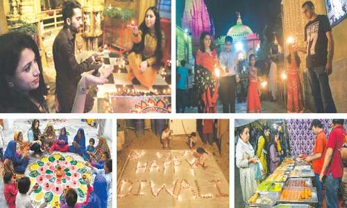 Diwali celebrated with lights, lamps and explosions at Karachi temples