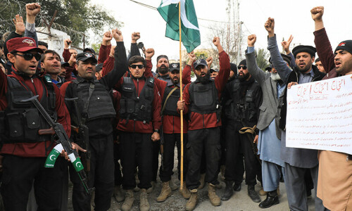 KP policemen take to streets in uniform against Peshawar suicide bombing