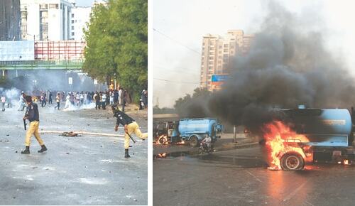 Pitched battles on Sharea Faisal as Imran&rsquo;s arrest sparks protests