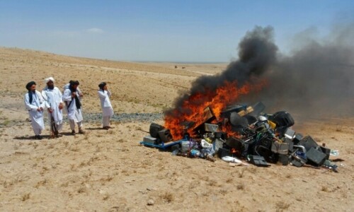 Taliban create bonfire of ‘immoral’ music equipment Taliban create bonfire of ‘immoral’ music equipment