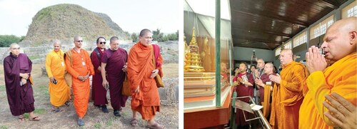Monks offer rituals at Dharmarajika Stupa, Taxila museum