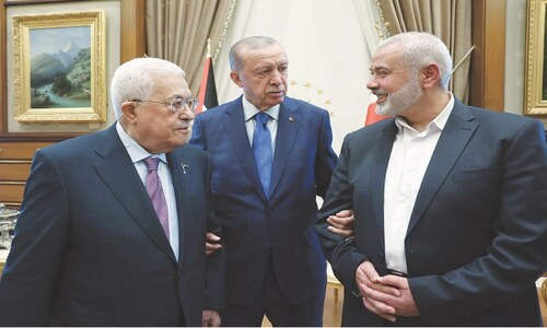 Erdogan meets Palestinian president, Hamas leader