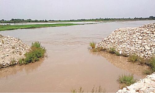 Larkana irrigation officials mobilised to strengthen dykes after deluge erodes spur