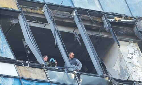 Drone hits tower housing Russian ministries Drone hits tower housing Russian ministries