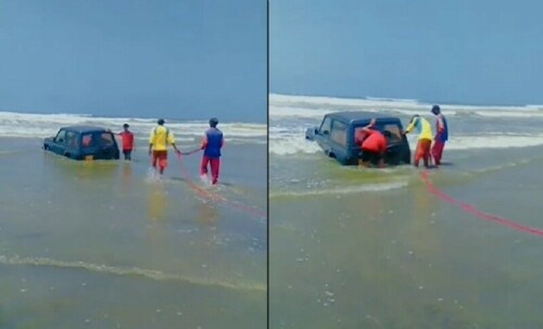 Family stranded in jeep at Karachi’s Seaview beach rescued after 2 hours: police Family stranded in jeep at Karachi’s Seaview beach rescued after 2 hours: police