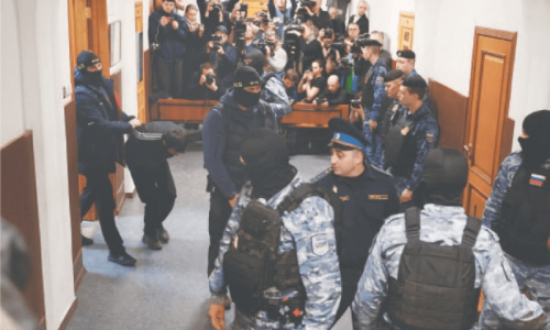 &lsquo;Bruised, battered&rsquo; Moscow suspects paraded in court