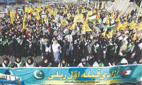 People in Sindh express solidarity with Palestinians on Youm Al-Quds