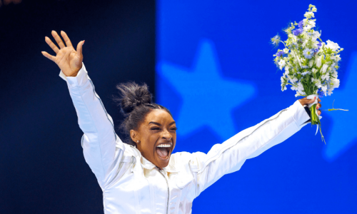 Simone Biles reaches Paris Olympics in style