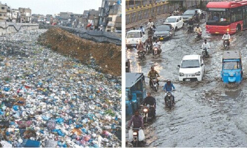 Clogged drains in focus after rain submerges Karachi roads