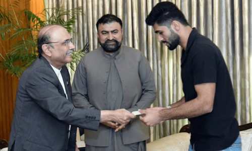 President Zardari awards Rs100m to karate champion Shahzaib Rindh President Zardari awards Rs100m to karate champion Shahzaib Rindh