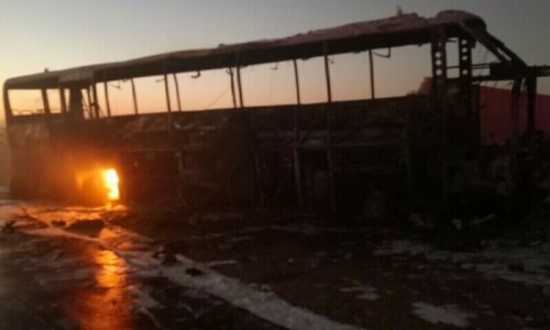 Two killed, seven hurt in Khuzdar bus blast Two killed, seven hurt in Khuzdar bus blast