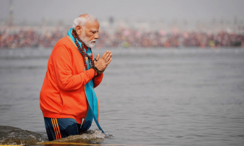 Modi takes &lsquo;holy dips&rsquo; at Kumbh Mela, week after stampede killed dozens