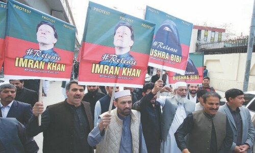 PTI ministers, MPs hold protest walk to press for Imran&rsquo;s release