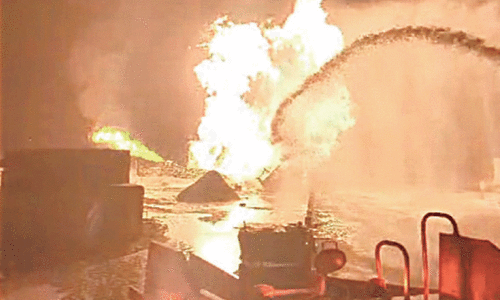 Massive fire erupts during digging near oil refinery