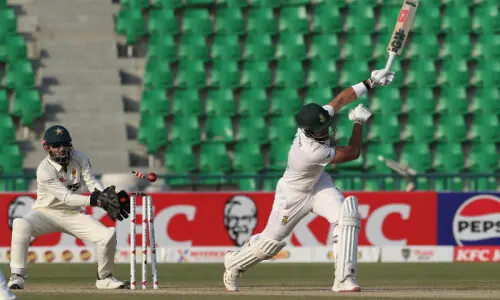 First Pakistan-South Africa Test finely poised after spinners run riot
