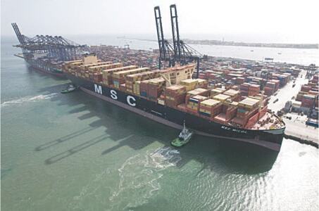 Largest-ever container ship berthed at Karachi