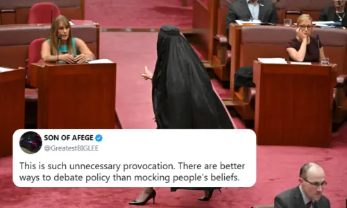 X users furious over Australian senator using the burqa as an Islamophobic prop &mdash; for the second time