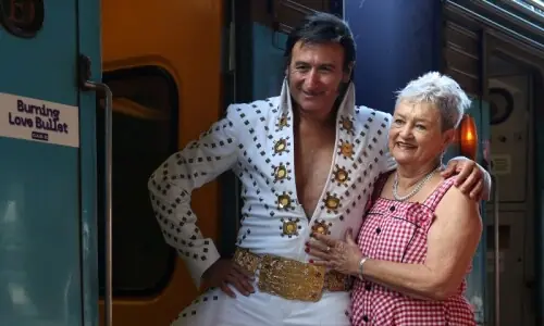 Elvis-themed train kicks off its annual journey to the Elvis Festival in Australia Elvis-themed train kicks off its annual journey to the Elvis Festival in Australia