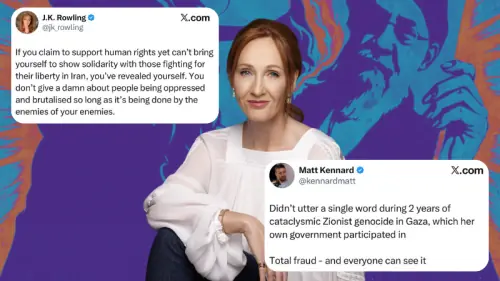 After silence on Israel&rsquo;s genocide in Gaza, JK Rowling is championing women&rsquo;s rights in Iran &mdash; and X isn&rsquo;t having it