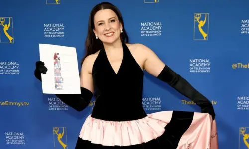 YouTuber Ms Rachel wore a dress with messages from kids in Sudan and DR Congo to the Children&rsquo;s Emmys