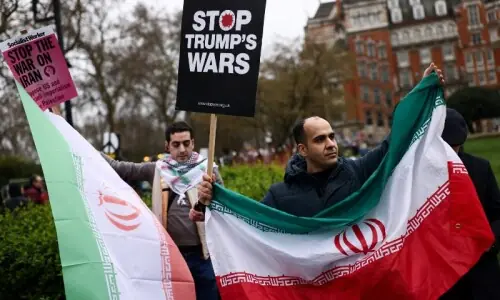 Dozens of protesters in London call for end to US-Israeli attacks on Iran