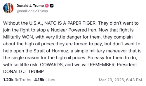 Trump calls Nato allies &lsquo;cowards&rsquo; over reluctance to join Iran war