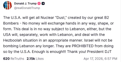 Trump says Israel ‘prohibited’ from bombing Lebanon Trump says Israel ‘prohibited’ from bombing Lebanon