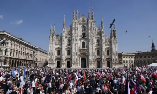 Europe&rsquo;s far right rails at migration &lsquo;tsunami&rsquo; in Milan after Orban defeat
