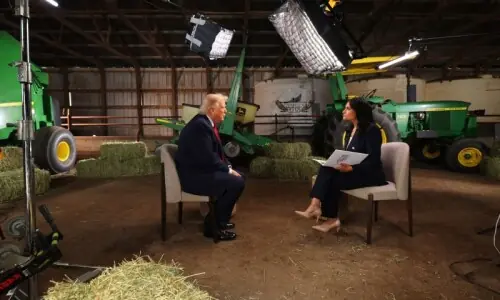 Trump storms out of tense, rain-plagued interview