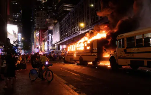 World Cup bus set alight as Knicks victory celebrations turn ugly in NY