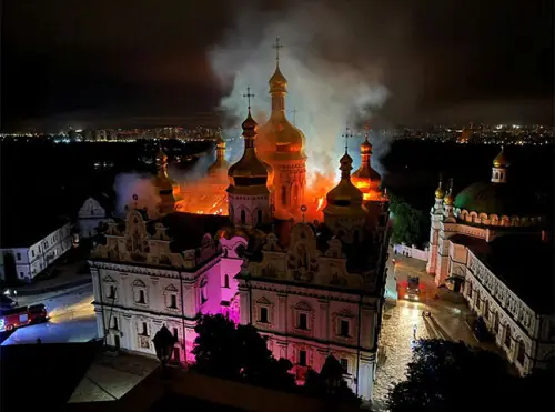 Russian strikes set landmark Kyiv monastery ablaze Russian strikes set landmark Kyiv monastery ablaze