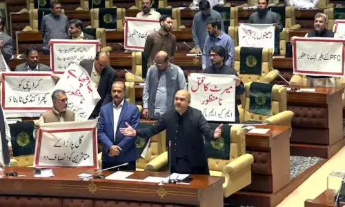 All opposition parties boycott Sindh Assembly budget session amid noisy protest All opposition parties boycott Sindh Assembly budget session amid noisy protest