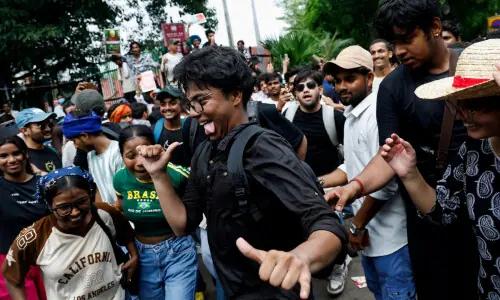 In pictures: Indian youth supporting Cockroach Janta Party celebrate education minister's resignation