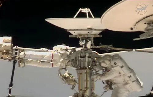 ISS hosts first spacewalk by a Frenchwoman