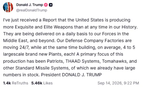 Trump says weapons being delivered to US forces in the Middle East 'daily'