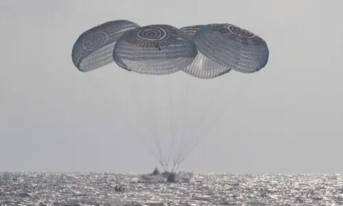 Crew splashes down after 8-month mission on ISS