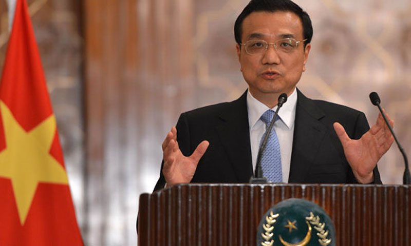 Chinese Premier Li Keqiang gestures during a joint press conference with unseen Pakistani President Asif Ali Zardari at the presidential palace in Islamabad on May 22, 2013. — Photo by AFP