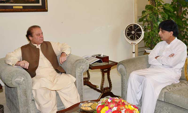 Prime Minister Nawaz Sharif and Interior Minister Chaudhry Nisar Ali Khan. — File photo/Online