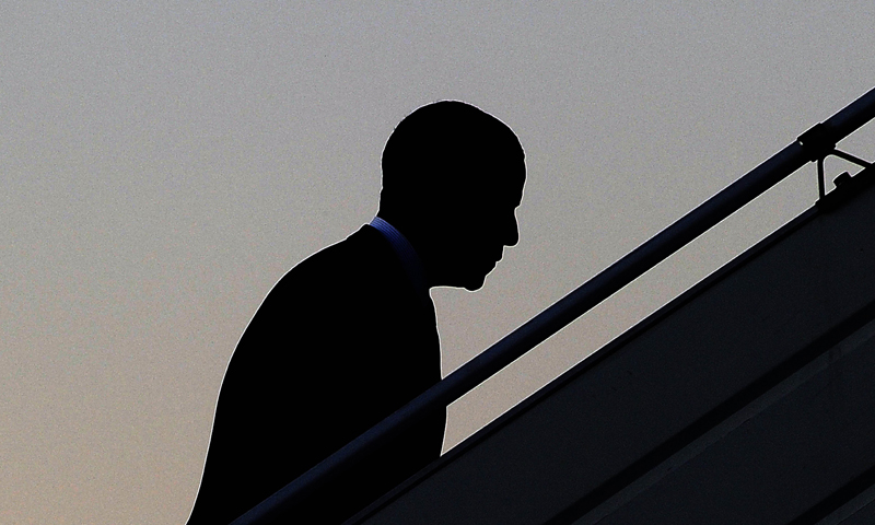 US President Barack Obama boards Air Force One at the Pulkovo International Airport in Saint Petersburg on September 6, 2013, as he leaves for Washington, DC, after attending the G20 summit. World leaders at the G20 summit today failed to bridge their bitter divisions over US plans for military action against the Syrian regime, with Washington signalling that it has given up on securing Russia's support at the UN on the crisis. — Photo by AFP